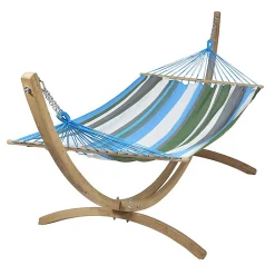 Castorama Set Hamac Jobek Eskapade Vert Bleu Blanc + Support Bois